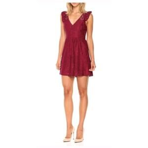 BCBGeneration Garnet Maroon Lace Mini Dress Ruffle Sleeves Size 8 NWT Graduation